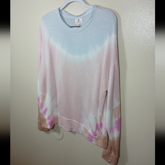 Sundry Sweatshirt Pink Tie Dye Oversized Long Sleeves Pullover Crew Neck - Picture 2 of 8